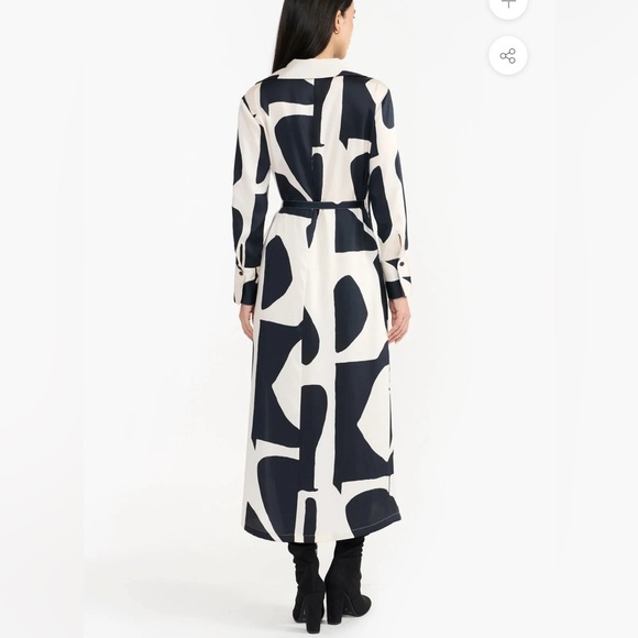 Vero Moda Geo Print Faux Wrap Midi Dress, Navy and White Color, Size M - Picture 3 of 9